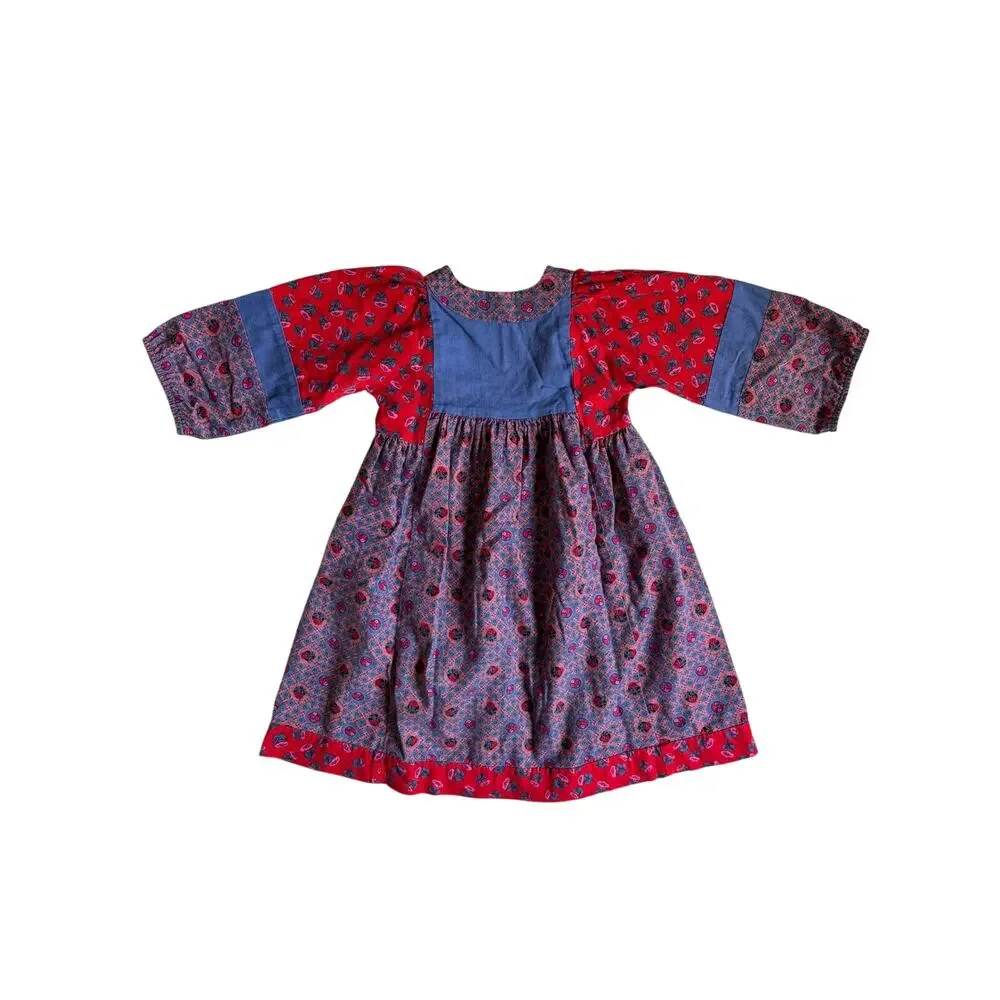 Mousefeathers Vintage Patchwork Dress (Red & Blue) - Size 6